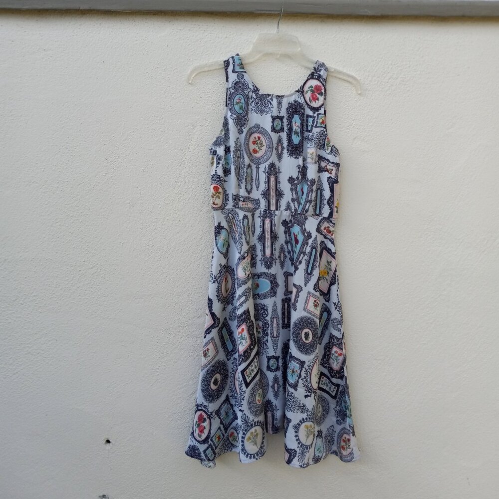 NWT Anthro Pankaj & Nidhi Retro Floral Frame Print Dress Academia Size 2 Retro